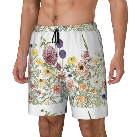 Picia Autumn Garden pattern Mens Swim Trunks with Compression Liner Stretch Beach Shorts Quick Dry with Zipper Pockets No-Chafing Board Shorts-Medium