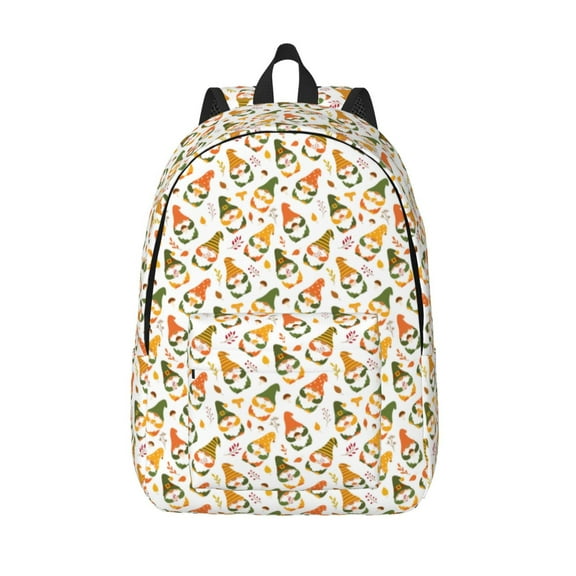Picia Autumn Gnomes Holding Mushroom Printed Canvas Daypack - Stylish and Durable Vintage Compact Backpack - Class, Work, Travel, or Laptop Bookbag,Organized Compartments-Small