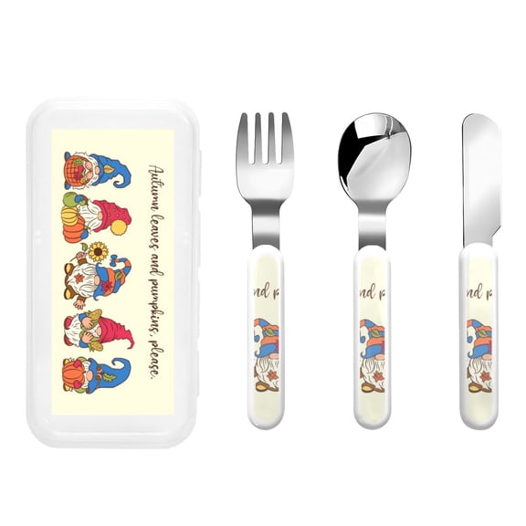 Picia Autumn Gnomes1 Print Children's Knife, Fork And Spoon Set - Kids Knife Fork Spoon - Stainless Steel Kids Silverware Set - Metal Kids Cutlery Set