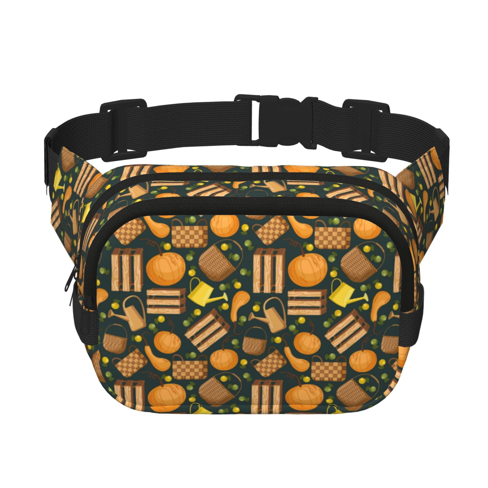 Picia Autumn Harvest Pumpkin Basket Print Square Double-Layer Waist Bag Mini Adjustable Waist Belt Bag Exercise Running Travel Hiking
