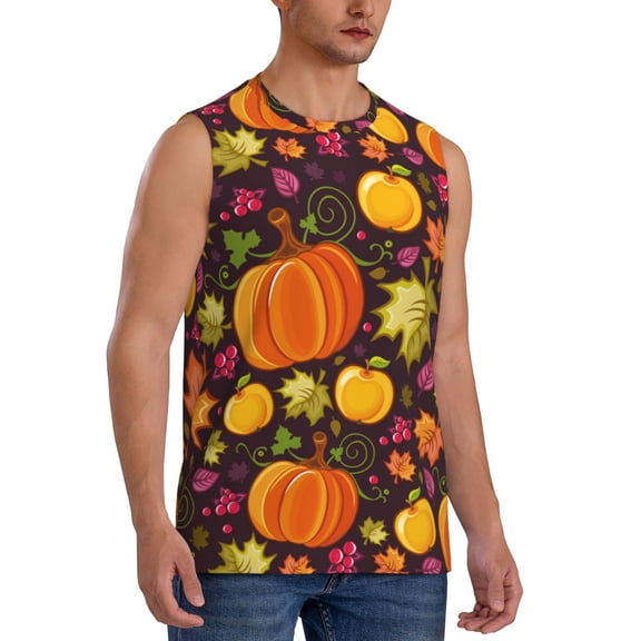 Picia Autumn Harvest Pumpkin Joy mens Cotton Tank Undershirts , Moisture-wicking Ribbed Tanks, Lightweight Cotton Tank Undershirts-Large
