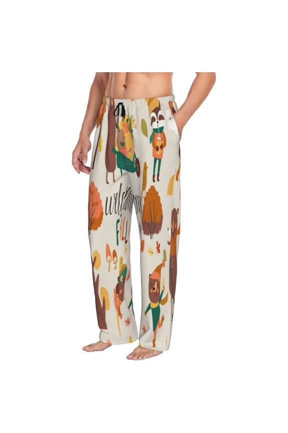 Autumn In The Forest Mens Soft Woven Cotton Elastic Waistband Sleep Pajama Pant Lounge Sleep Pant With Pockets And Drawstring-Large