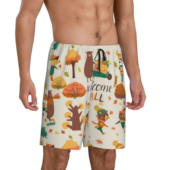Picia Autumn In The Forest Pajama Shorts for Men, Men's Pajama Bottoms, Sleepwear,Short Pajama Pants-Small