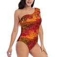 thumbnail image 1 of Picia Autumn Leaf Pattern Women's One Piece Swimsuits,One Shoulder Swimwear Asymmetric ,Ruffle Monokinis Bathing Suits,High Waisted Flattering Bathing Suits-Medium, 1 of 8