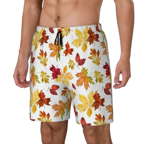 Picia Autumn Leaves 1 pattern Mens Swim Trunks with Compression Liner Stretch Beach Shorts Quick Dry with Zipper Pockets No-Chafing Board Shorts-X-Large
