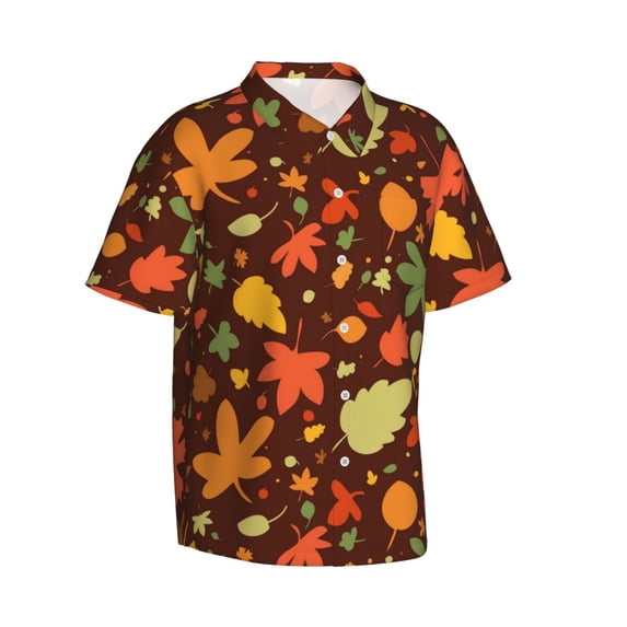 Picia Autumn Leaves Gentle Cotton Regular Fit Short Sleeve Casual Hawaiian Shirt for Men-3X-Large
