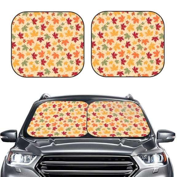Picia Autumn Maple Leaves 2 Piece Car Windshield Sun Shade Foldable | Foldable Sun Shield for Front Window Blocks UV Rays and Keeps Your Vehicle Cool-Small