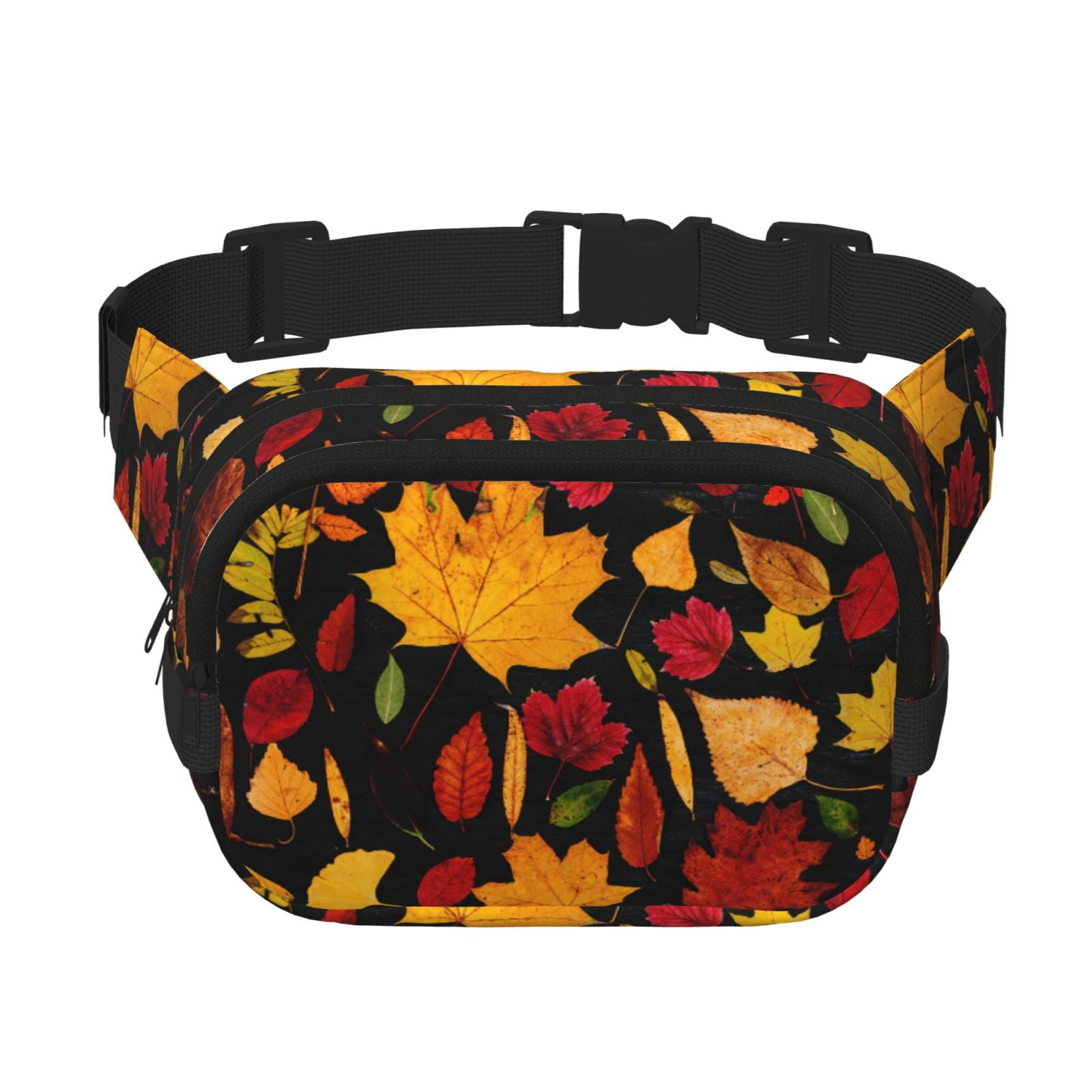 Picia Autumn Maple Leaves A Print Square Double-Layer Waist Bag Mini Adjustable Waist Belt Bag Exercise Running Travel Hiking