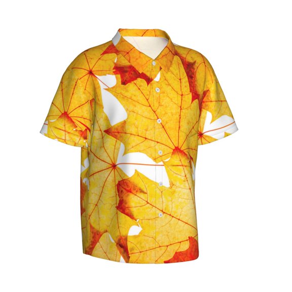 Picia Autumn Maple Leaves Gentle Cotton Regular Fit Short Sleeve Casual Hawaiian Shirt for Men-X-Large