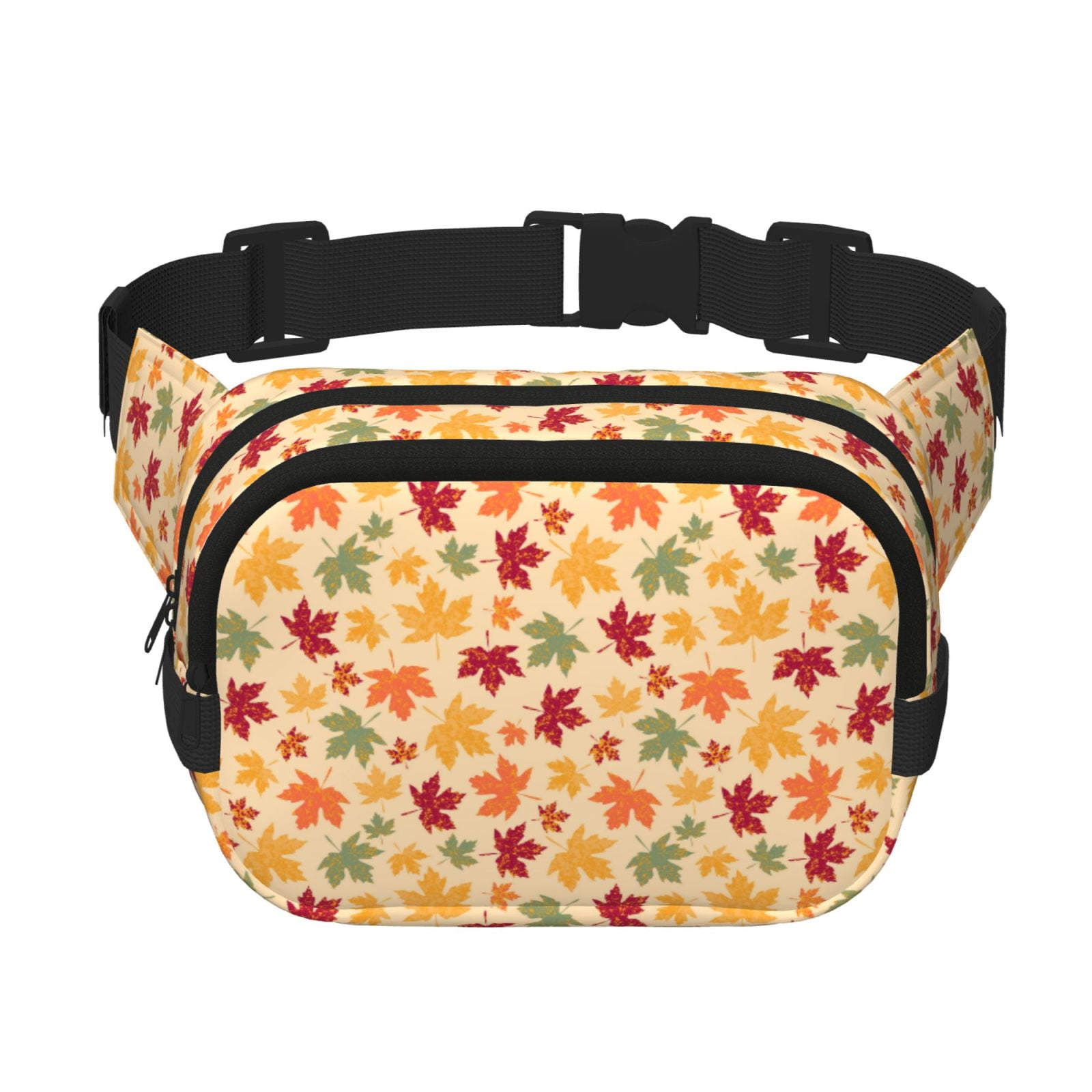 Picia Autumn Maple Leaves Print Square Double-Layer Waist Bag Mini Adjustable Waist Belt Bag Exercise Running Travel Hiking