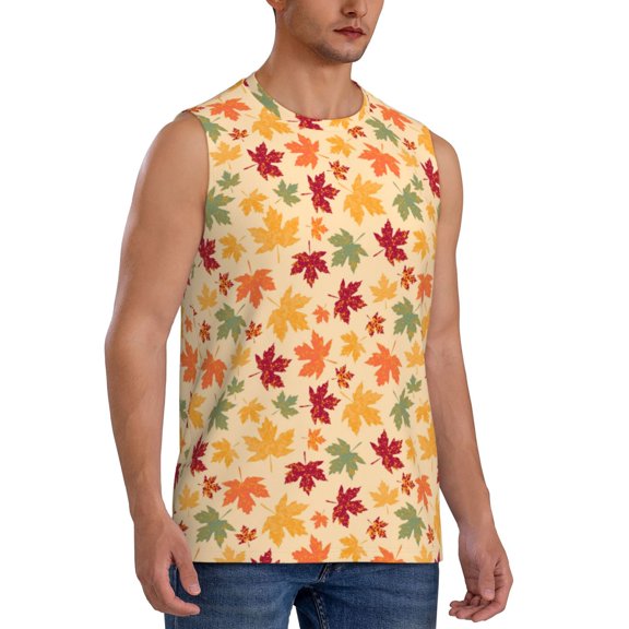 Picia Autumn Maple Leaves mens Cotton Tank Undershirts , Moisture-wicking Ribbed Tanks, Lightweight Cotton Tank Undershirts-Small