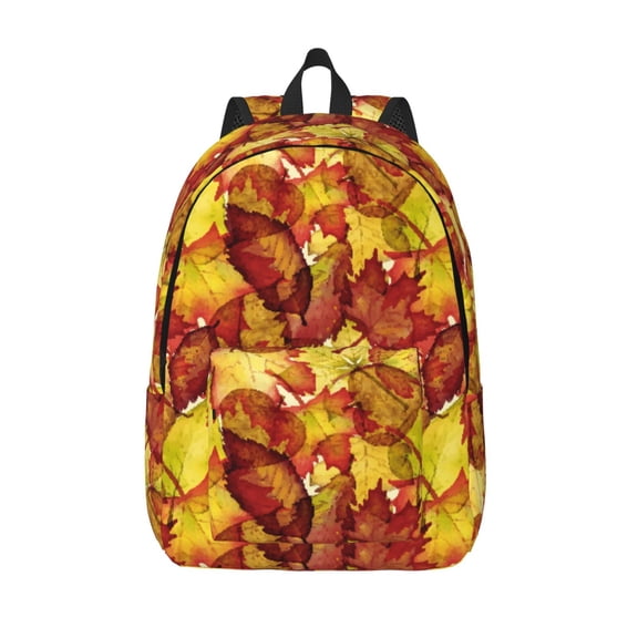 Picia Autumn Mosaic Maple Leaves Printed Canvas Daypack - Stylish and Durable Vintage Compact Backpack - Class, Work, Travel, or Laptop Bookbag,Organized Compartments-Medium