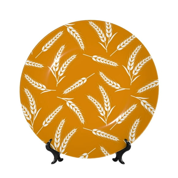 Picia Autumn Orange Wheat Pattern Bone China Decorative Plate – Wall Decor with Stand and Adhesive, Elegant Ornament for Living Room, Office, or Entryway-8in