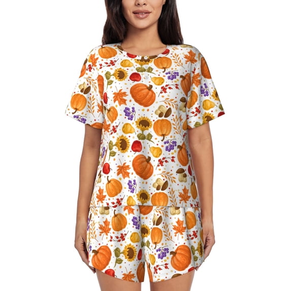 Picia Autumn Plants Pajamas Sets for Women Soft Short-Sleeved Pjs with Lounge Shorts Two Piece Sleepwear-Small