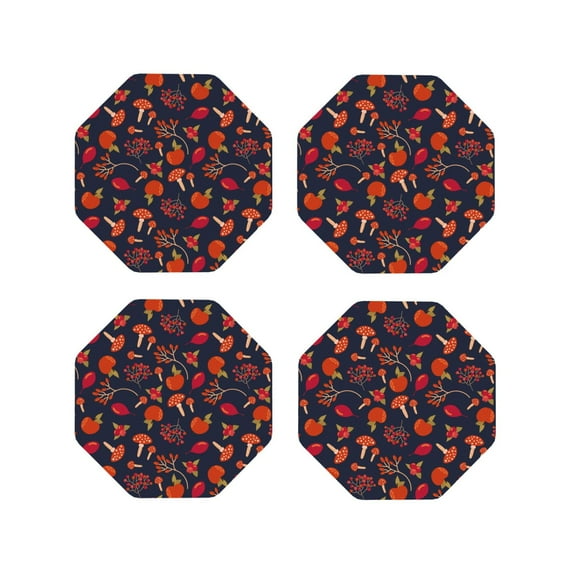 Picia Autumnal Forest Printed Leather Coasters for Drinks, 4" Drink Coasters Set of 4 for Tabletop Protection, Handmade Luxurious Home Décor and Housewarming Gift -Octagon