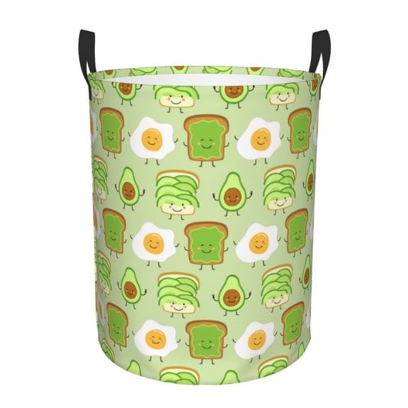 Picia Avocado And Toast Pattern Large Laundry Basket, Waterproof, Freestanding Laundry Hamper, Collapsible Tall Clothes Hamper with Extended Handles-
