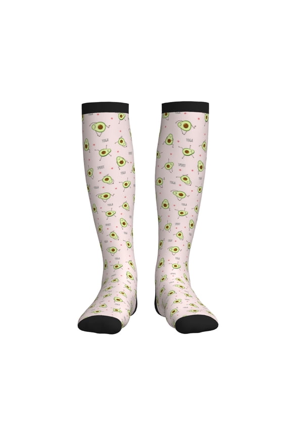 Avocado Doing Sport Yoga Printed Sports Compression Socks - 15-20mmHg Graduated Compression, High-Performance Soft and Breathable Socks for Men and Women