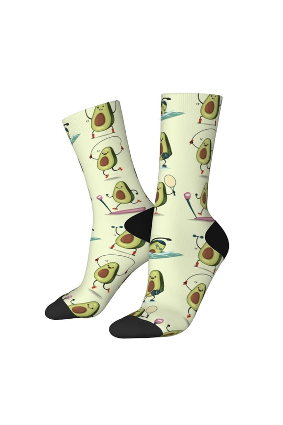 Avocado for Exercise Print Athletic Socks for Men & Women – Cushioned Moisture-Wicking Crew Socks for Sports, Running, and Training, Soft & Breathable Size 5-11