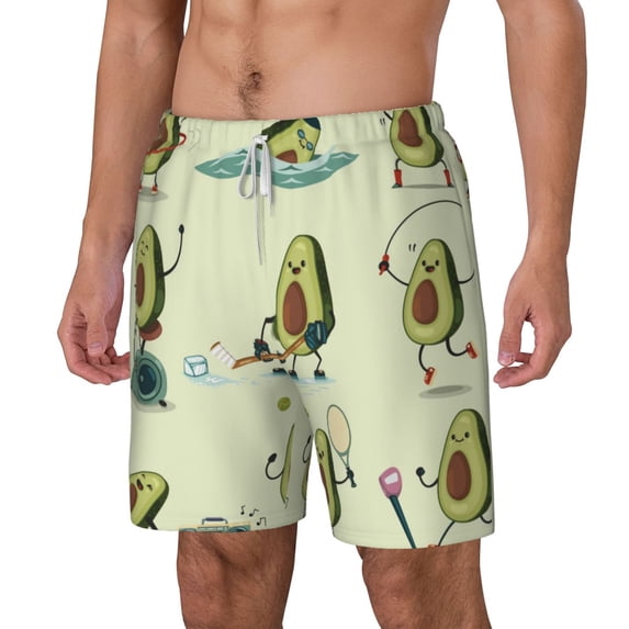Picia Avocado for Exercise pattern Mens Swim Trunks with Compression Liner Stretch Beach Shorts Quick Dry with Zipper Pockets No-Chafing Board Shorts-Small