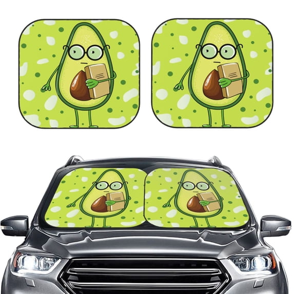 Picia Avocado with Glasses 2 Piece Car Windshield Sun Shade Foldable | Foldable Sun Shield for Front Window Blocks UV Rays and Keeps Your Vehicle Cool-Small