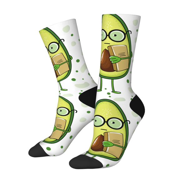Picia Avocado with Glasses Print Athletic Socks for Men & Women – Cushioned Moisture-Wicking Crew Socks for Sports, Running, and Training, Soft & Breathable Size 5-11