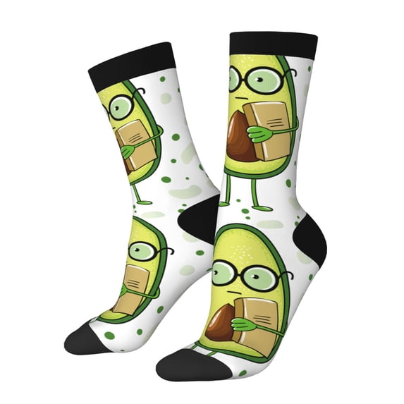 Picia Avocado with Glasses Print Athletic Socks for Men & Women – Cushioned Moisture-Wicking Crew Socks for Sports, Running, and Training, Soft & Breathable Size 5-11