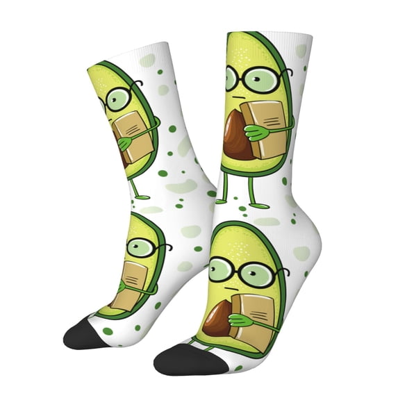 Picia Avocado with Glasses Print Athletic Socks for Men & Women – Cushioned Moisture-Wicking Crew Socks for Sports, Running, and Training, Soft & Breathable Size 5-11