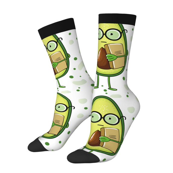 Picia Avocado with Glasses Print Athletic Socks for Men & Women – Cushioned Moisture-Wicking Crew Socks for Sports, Running, and Training, Soft & Breathable Size 5-11