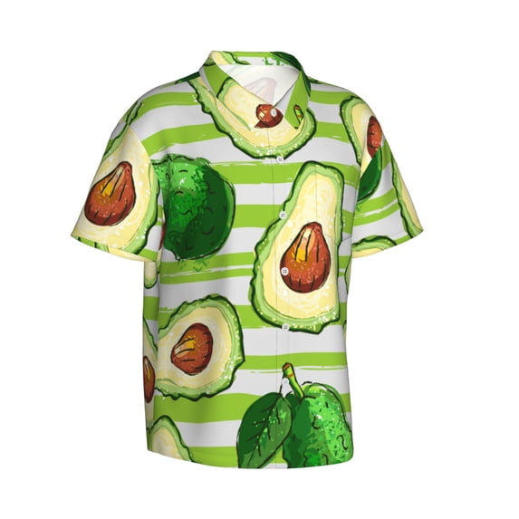 Picia Avocado Green Striped Gentle Cotton Regular Fit Short Sleeve Casual Hawaiian Shirt for Men-Large