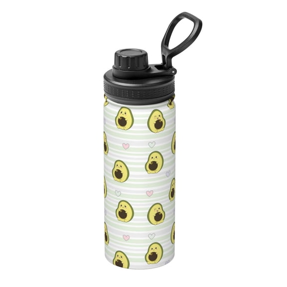 Picia Avocado of a Hear Pattern Water Bottle 18 oz Stainless Steel Insulated Bottles With Handle Leak Proof Gym Sport Water Jug BPA-free insulated kettle For Men Women Adults