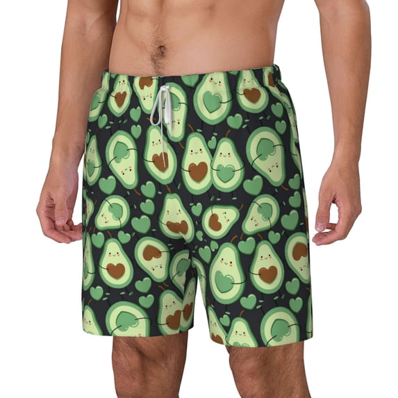 Picia Avocado Heart pattern Mens Swim Trunks with Compression Liner Stretch Beach Shorts Quick Dry with Zipper Pockets No-Chafing Board Shorts-Large