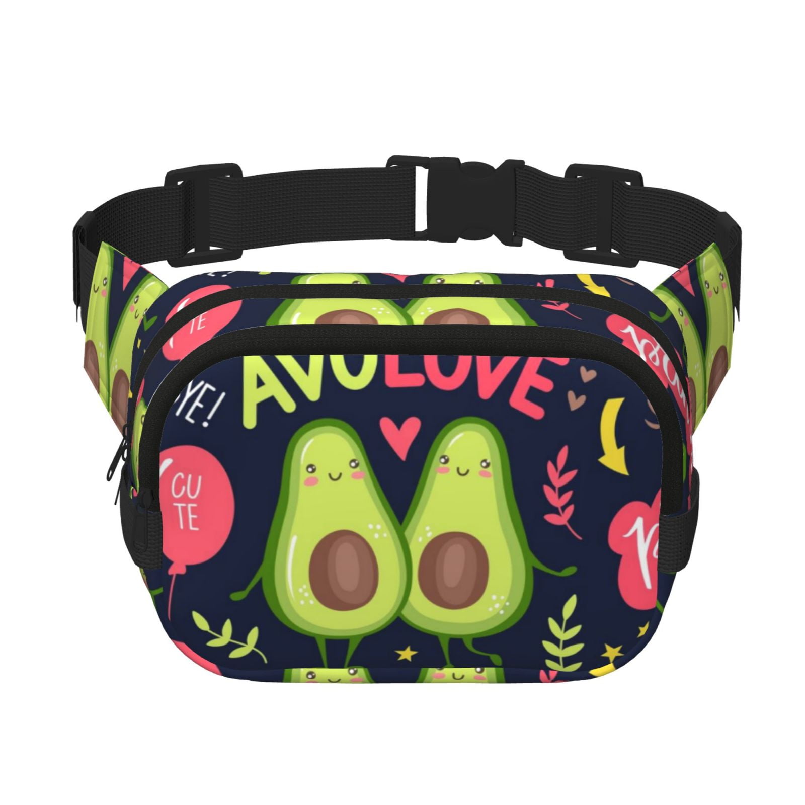 Picia Avocado Love Print Square Double-Layer Waist Bag Mini Adjustable Waist Belt Bag Exercise Running Travel Hiking