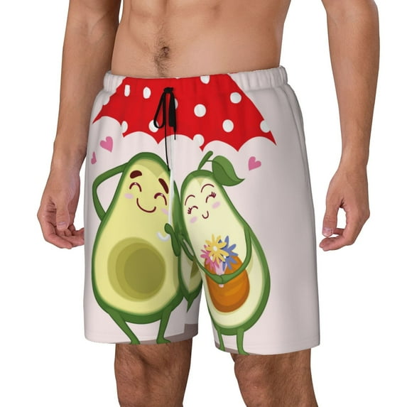Picia Avocado Lovers Wearing Umbrella pattern Mens Swim Trunks with Compression Liner Stretch Beach Shorts Quick Dry with Zipper Pockets No-Chafing Board Shorts-Medium