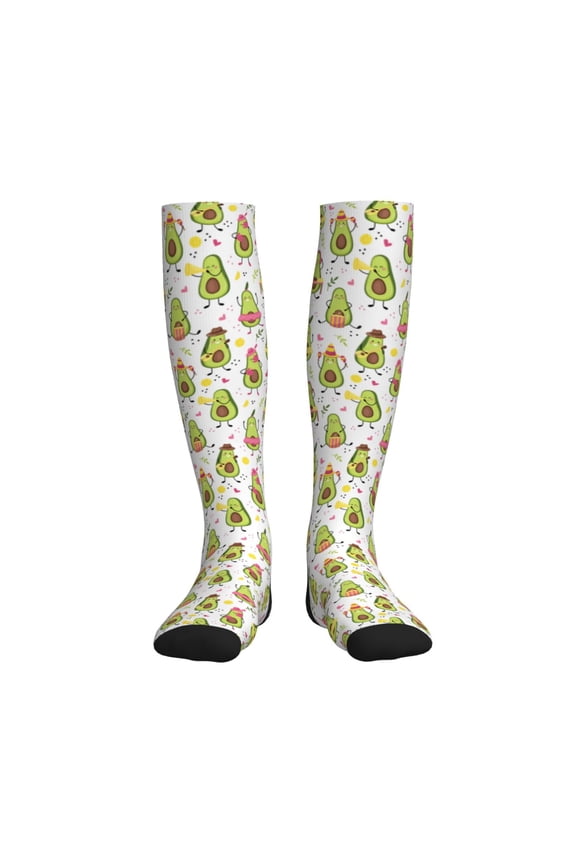 Avocado Playing Music Printed Sports Compression Socks - 15-20mmHg Graduated Compression, High-Performance Soft and Breathable Socks for Men and Women