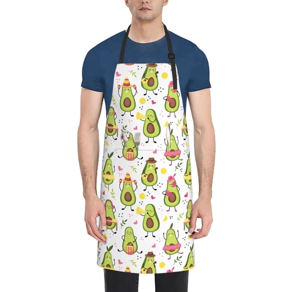 Picia Avocado Playing Music Waterproof Apron for Unisex Adult - Adjustable Bib Apron with Pockets, Ideal for Cooking, Gardening, Painting, and Household Chores
