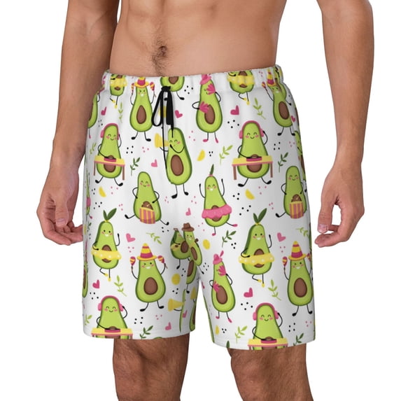 Picia Avocado Playing Music pattern Mens Swim Trunks with Compression Liner Stretch Beach Shorts Quick Dry with Zipper Pockets No-Chafing Board Shorts-X-Large
