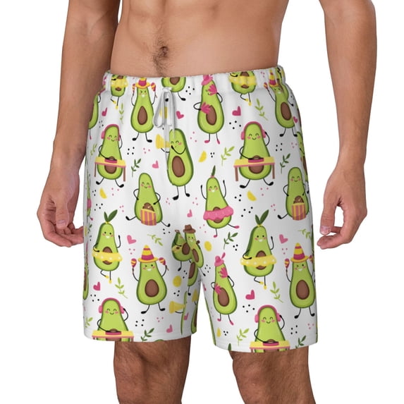 Picia Avocado Playing Music pattern Mens Swim Trunks with Compression Liner Stretch Beach Shorts Quick Dry with Zipper Pockets No-Chafing Board Shorts-XX-Large