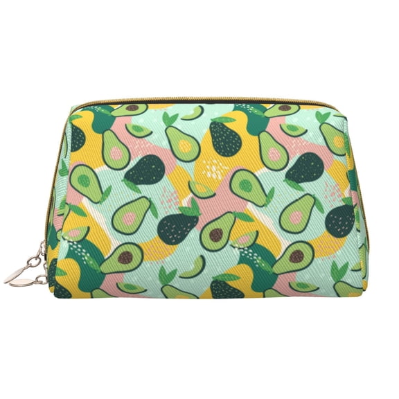 Picia Avocado Print Leather Makeup Bag Make Up Bag Travel Toiletry Bag for Her Girlfriend Teacher Teen Girl Gifts