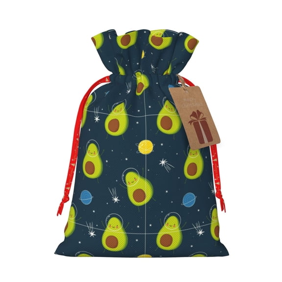 Picia Avocado in Space Pattern Christmas Gift Bags, Xmas Gift Bags, Suitable for Holiday Kraft Paper Gift Bags, Reusable Christmas Gift Bags,Festive Gift Packaging Bag-