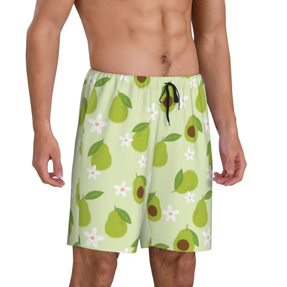 Picia Avocado With Leaf And Flower Pajama Shorts for Men, Men's Pajama Bottoms, Sleepwear,Short Pajama Pants-Large