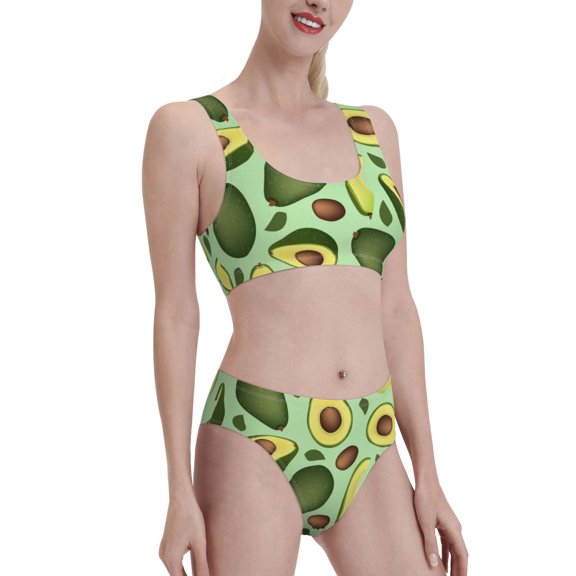 Picia Avocado With Seeds Women's High Waisted Bikini Scoop Neck Swimsuit Two Pieces Bathing Suit-Small