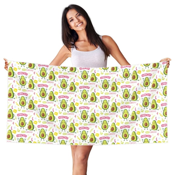 Picia Avocado Work Out Print Silver Fox Velvet Beach Towel,Quick-Dry Beach Towel,Lightweight Travel Towel,Portable Beach Towels