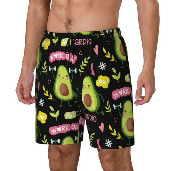 Picia Avocado Work Out pattern Mens Swim Trunks with Compression Liner Stretch Beach Shorts Quick Dry with Zipper Pockets No-Chafing Board Shorts-Small