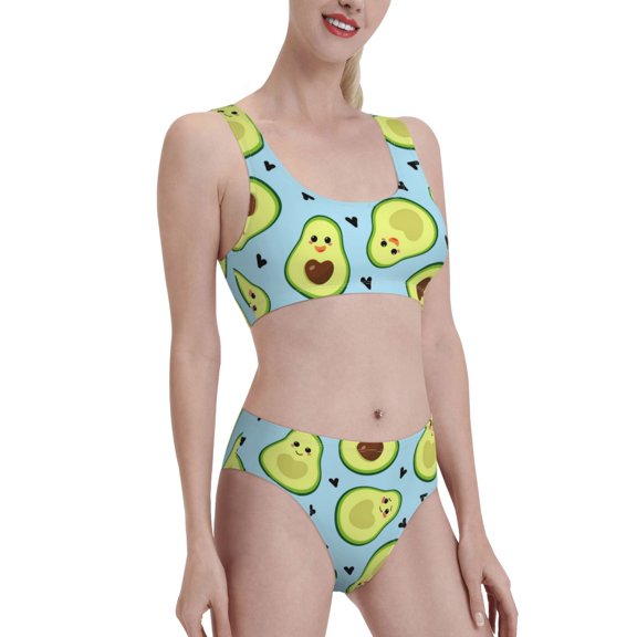 Picia Avocado and Hearts Women's High Waisted Bikini Scoop Neck Swimsuit Two Pieces Bathing Suit-Medium