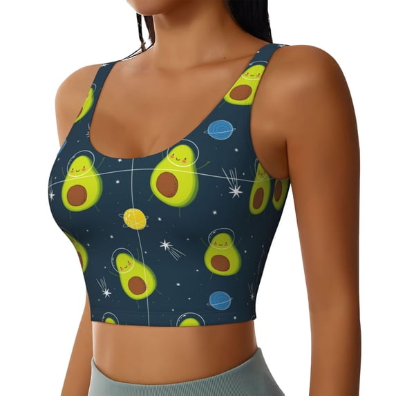 Picia Avocado in Space Sports Bra for Women,Padded Strappy Sports Bras Medium Support Yoga Bra with Removable Cups,Running Yoga Bra-Medium