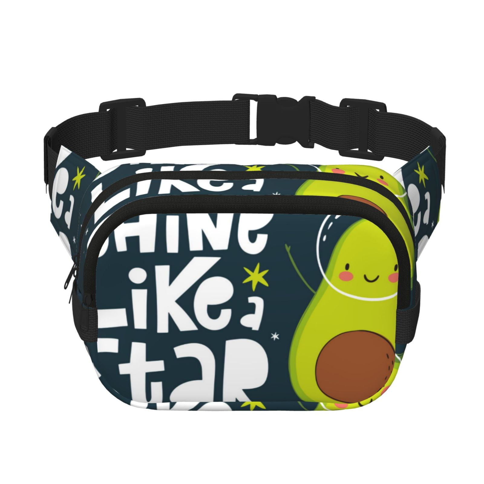 Picia Avocado in Space1 Print Square Double-Layer Waist Bag Mini Adjustable Waist Belt Bag Exercise Running Travel Hiking