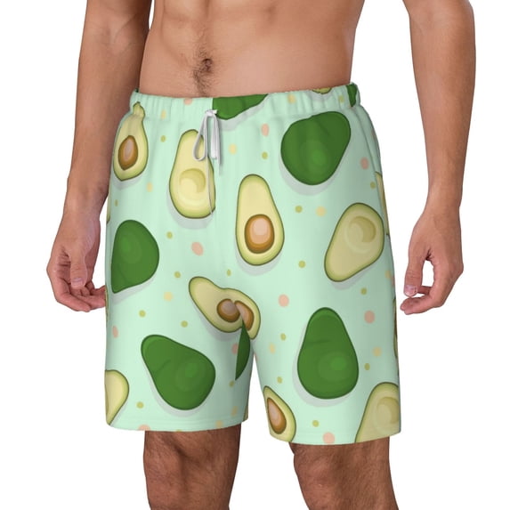 Picia Avocado pattern Mens Swim Trunks with Compression Liner Stretch Beach Shorts Quick Dry with Zipper Pockets No-Chafing Board Shorts-Large