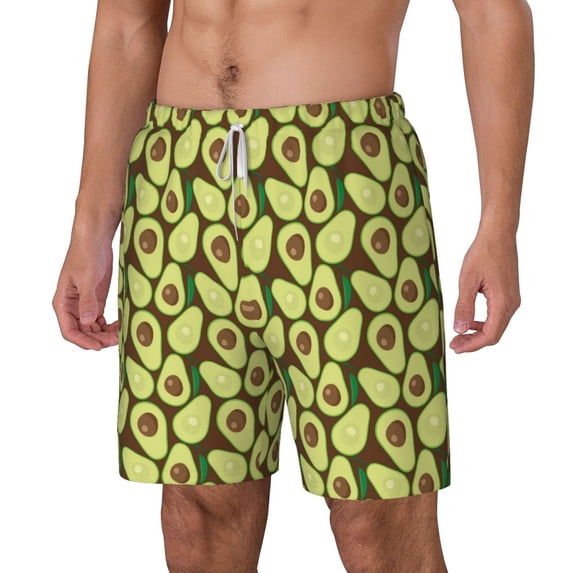 Picia Avocado pattern Mens Swim Trunks with Compression Liner Stretch Beach Shorts Quick Dry with Zipper Pockets No-Chafing Board Shorts-Small