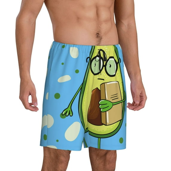 Picia Avocado with Glasses Pajama Shorts for Men, Men's Pajama Bottoms, Sleepwear,Short Pajama Pants-Medium