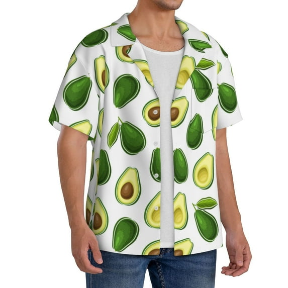 Picia Avocado1 Men's Linen Shirts Short Sleeve Cuban Beach Shirts Casual Shirts Button Down Shirt for Men Beach Summer Wedding Shirt-XX-Large